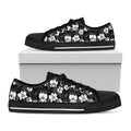 Black And White Cattleya Pattern Print Black Low Top Sneakers