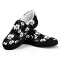 Black And White Cattleya Pattern Print Black Slip On Sneakers