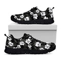 Black And White Cattleya Pattern Print Black Running Shoes