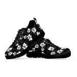 Black And White Cattleya Pattern Print Black Sneakers