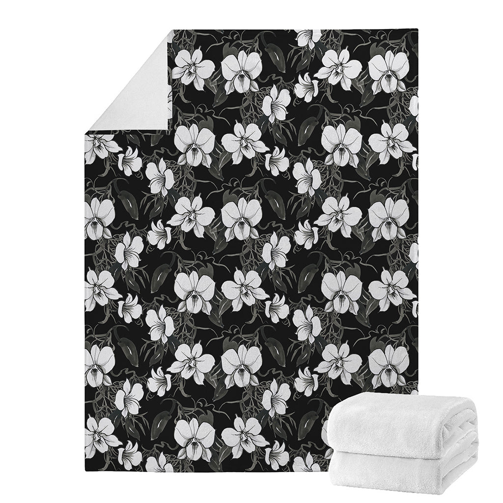 Black And White Cattleya Pattern Print Blanket