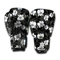 Black And White Cattleya Pattern Print Boxing Gloves