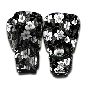 Black And White Cattleya Pattern Print Boxing Gloves