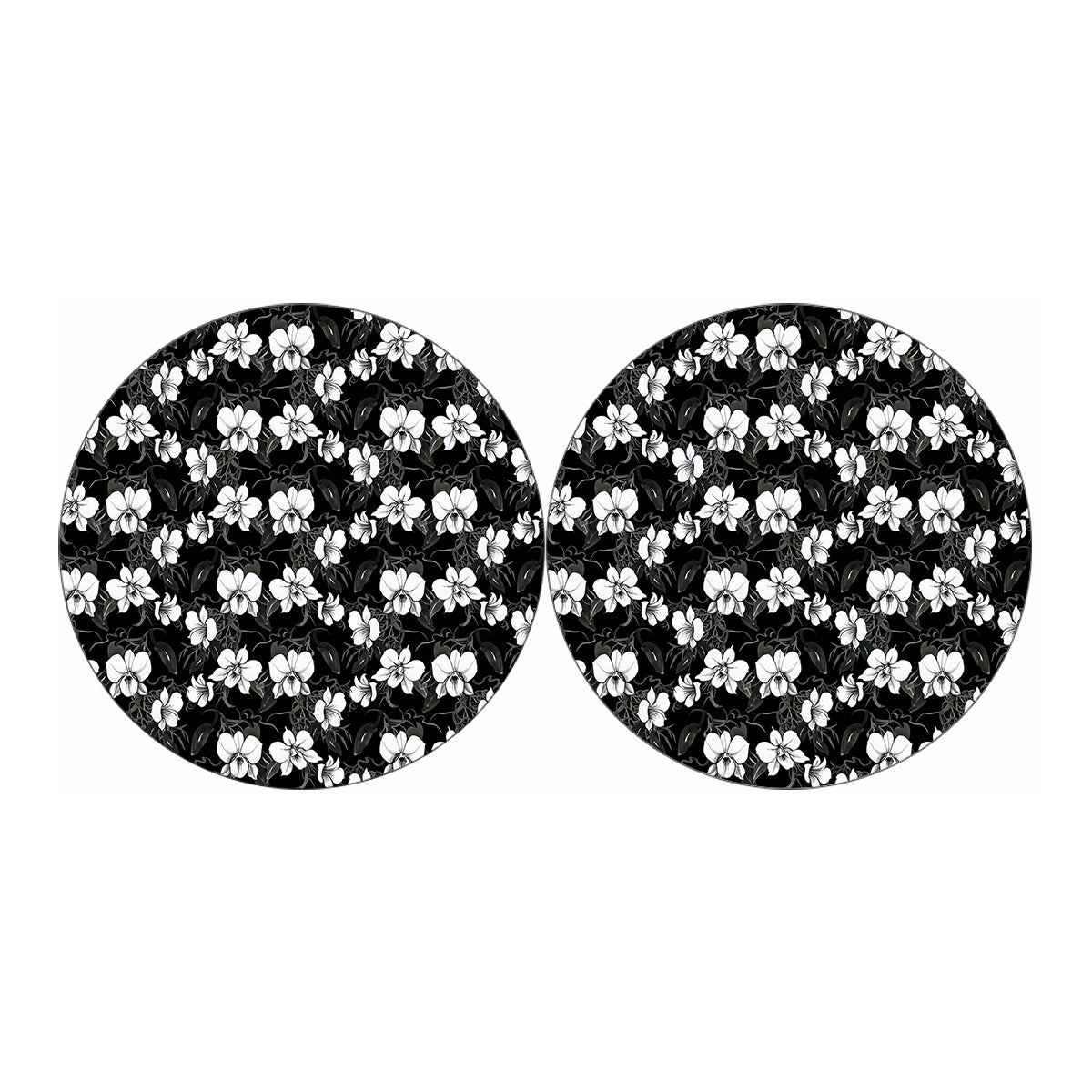 Black And White Cattleya Pattern Print Car Coasters