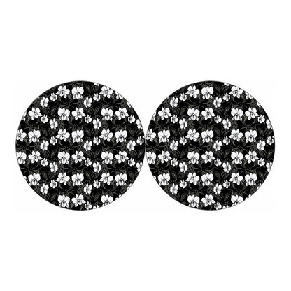 Black And White Cattleya Pattern Print Car Coasters