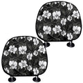 Black And White Cattleya Pattern Print Car Headrest Covers