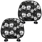Black And White Cattleya Pattern Print Car Headrest Covers