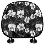 Black And White Cattleya Pattern Print Car Headrest Covers