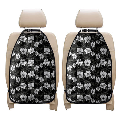 Black And White Cattleya Pattern Print Car Seat Organizers