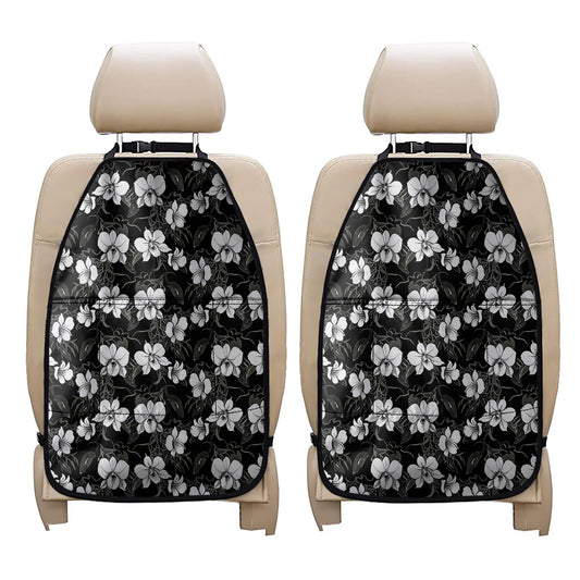Black And White Cattleya Pattern Print Car Seat Organizers
