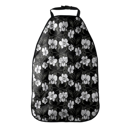 Black And White Cattleya Pattern Print Car Seat Organizers