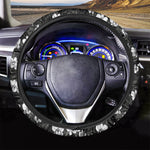 Black And White Cattleya Pattern Print Car Steering Wheel Cover