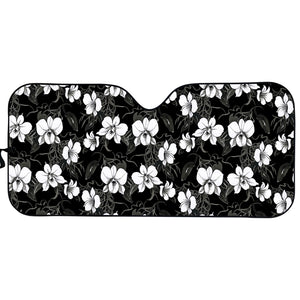 Black And White Cattleya Pattern Print Car Sun Shade