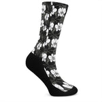 Black And White Cattleya Pattern Print Crew Socks