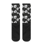 Black And White Cattleya Pattern Print Crew Socks