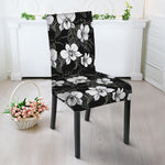 Black And White Cattleya Pattern Print Dining Chair Slipcover