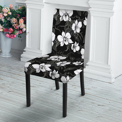 Black And White Cattleya Pattern Print Dining Chair Slipcover