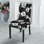 Black And White Cattleya Pattern Print Dining Chair Slipcover