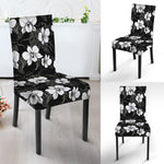 Black And White Cattleya Pattern Print Dining Chair Slipcover