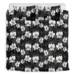 Black And White Cattleya Pattern Print Duvet Cover Bedding Set