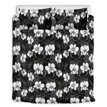 Black And White Cattleya Pattern Print Duvet Cover Bedding Set