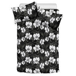 Black And White Cattleya Pattern Print Duvet Cover Bedding Set