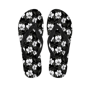 Black And White Cattleya Pattern Print Flip Flops