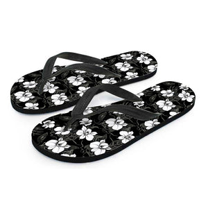 Black And White Cattleya Pattern Print Flip Flops