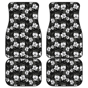 Black And White Cattleya Pattern Print Front and Back Car Floor Mats