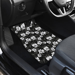 Black And White Cattleya Pattern Print Front and Back Car Floor Mats