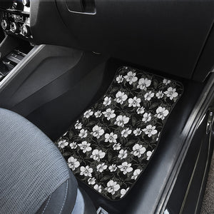 Black And White Cattleya Pattern Print Front and Back Car Floor Mats