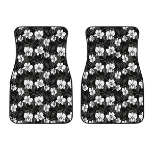 Black And White Cattleya Pattern Print Front Car Floor Mats