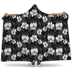 Black And White Cattleya Pattern Print Hooded Blanket