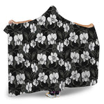 Black And White Cattleya Pattern Print Hooded Blanket