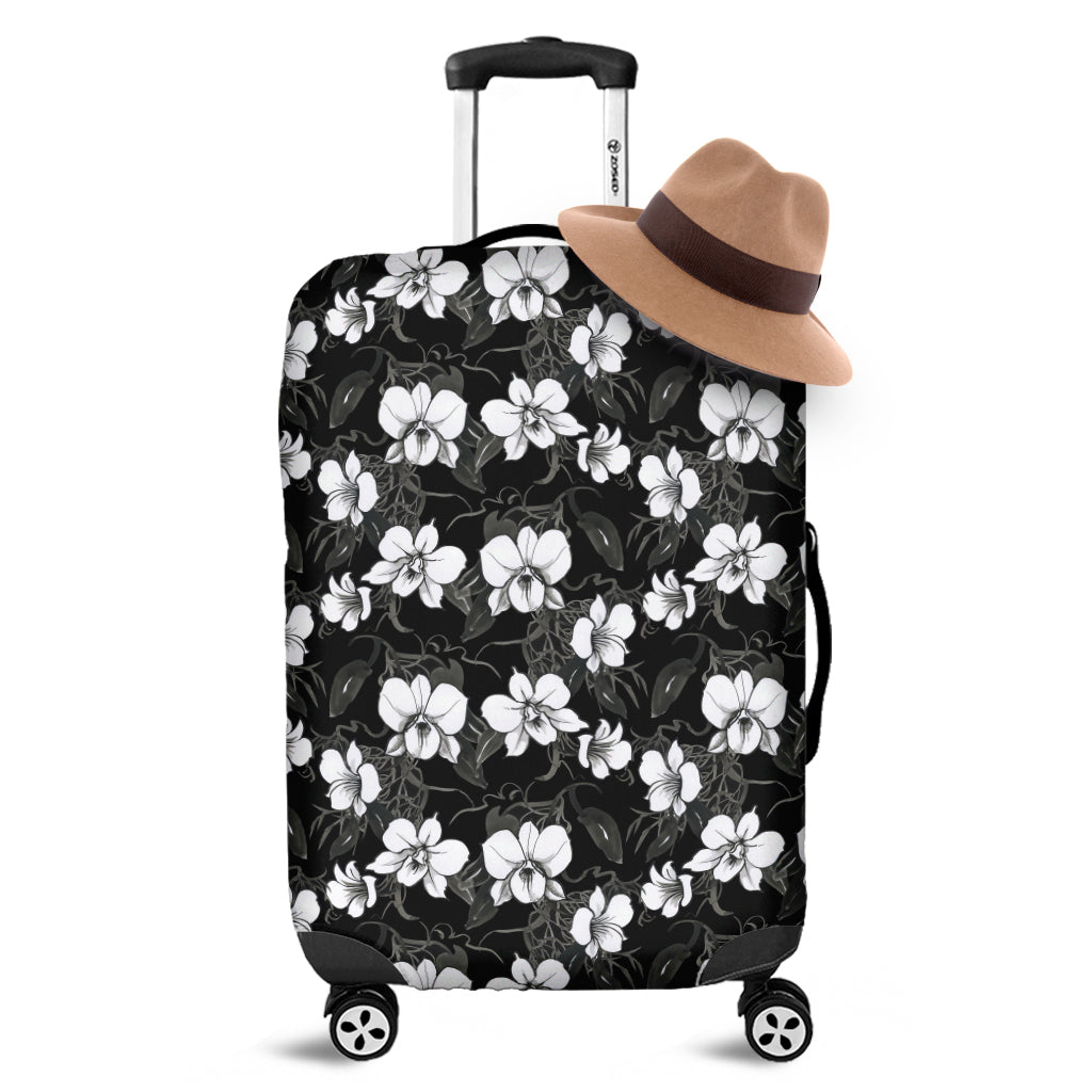 Black And White Cattleya Pattern Print Luggage Cover