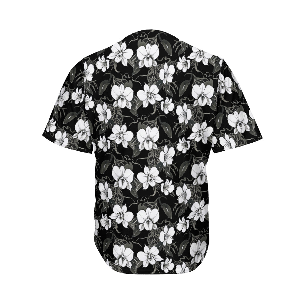 Black And White Cattleya Pattern Print Men's Baseball Jersey