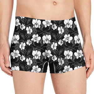 Black And White Cattleya Pattern Print Men's Boxer Briefs