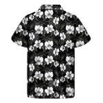 Black And White Cattleya Pattern Print Men's Short Sleeve Shirt