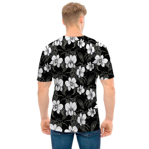 Black And White Cattleya Pattern Print Men's T-Shirt