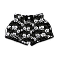 Black And White Cattleya Pattern Print Muay Thai Boxing Shorts