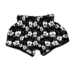 Black And White Cattleya Pattern Print Muay Thai Boxing Shorts