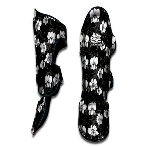 Black And White Cattleya Pattern Print Muay Thai Shin Guard