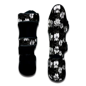 Black And White Cattleya Pattern Print Muay Thai Shin Guard