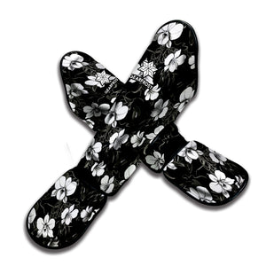 Black And White Cattleya Pattern Print Muay Thai Shin Guard