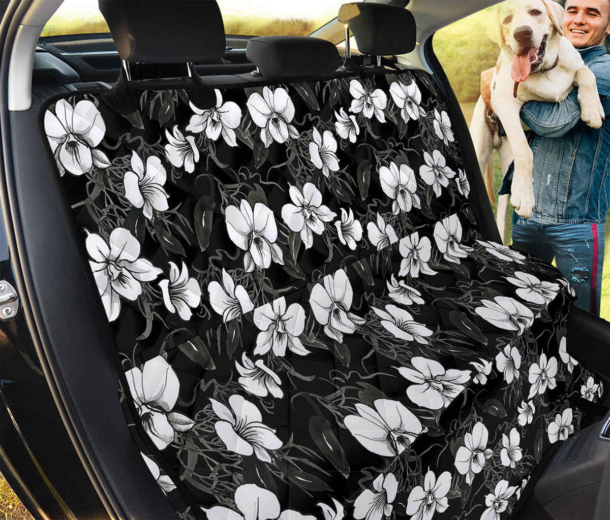 Black And White Cattleya Pattern Print Pet Car Back Seat Cover