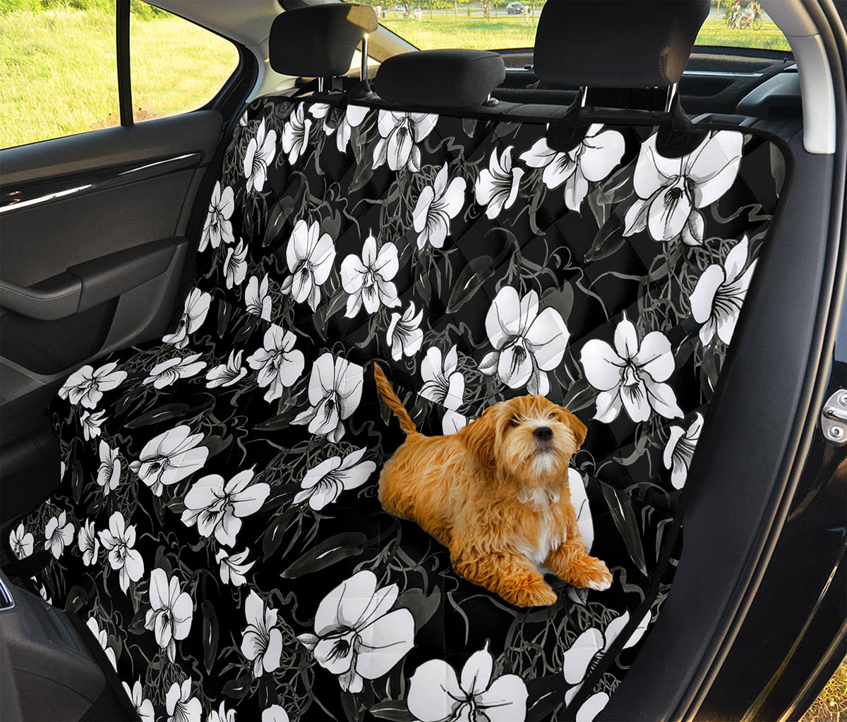 Black And White Cattleya Pattern Print Pet Car Back Seat Cover