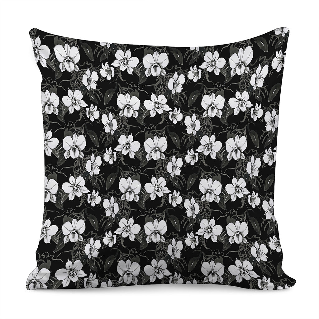 Black And White Cattleya Pattern Print Pillow Cover
