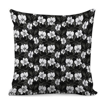 Black And White Cattleya Pattern Print Pillow Cover