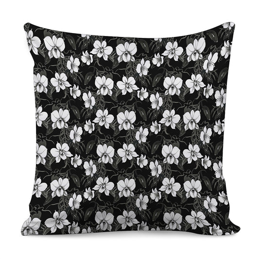 Black And White Cattleya Pattern Print Pillow Cover