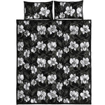 Black And White Cattleya Pattern Print Quilt Bed Set